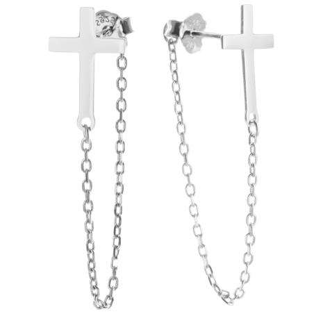 Stříbrné náušnice s řetízkem - křížek | Argento.cz