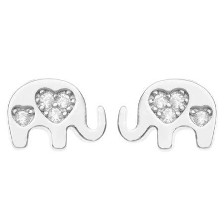 Stříbrné náušnice - slon, čiré kulaté zirkony | Argento.cz