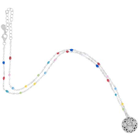Stříbrný náhrdelník - anděl, barevný plast ve tvaru kuličky, délka 38 až 43 cm | Argento.cz