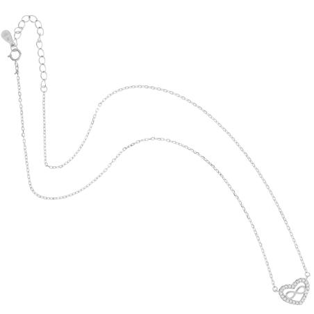 Stříbrný náhrdelník - srdíčko, nekonečno, čiré kulaté zirkony, délka 40 až 44 cm | Argento.cz