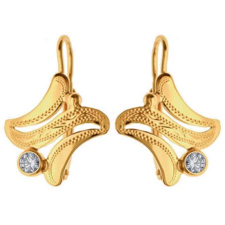 Pozlacené stříbrné náušnice - s ručním gravírem, čirý kulatý zirkon | Argento.cz