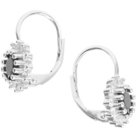 Stříbrné náušnice - černý kulatý zirkon, čiré kulaté zirkony | Argento.cz