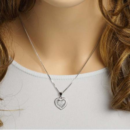 Stříbrný přívěsek - srdíčko, čiré kulaté zirkony | Argento.cz