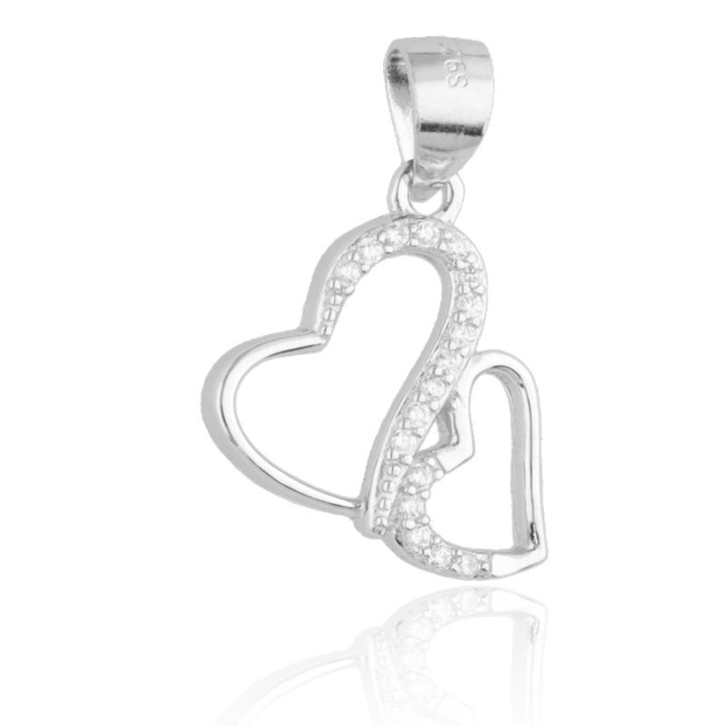 Stříbrný přívěsek - srdíčko, čiré kulaté zirkony | Argento.cz