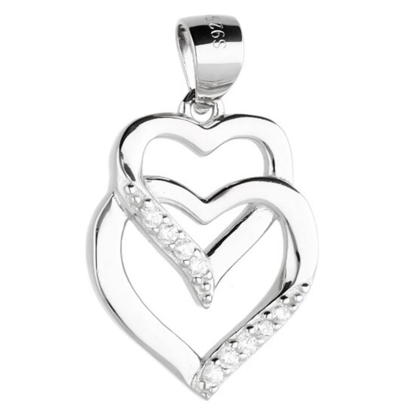 Stříbrný přívěsek - srdíčko, čiré kulaté zirkony | Argento.cz