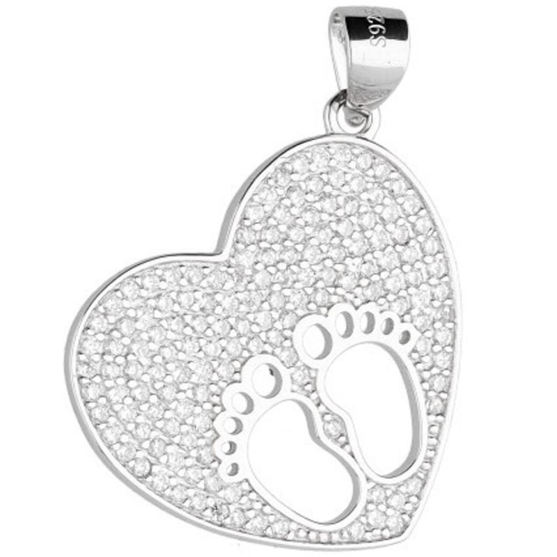 Stříbrný přívěsek - nožičky, srdíčko, čiré kulaté zirkony | Argento.cz