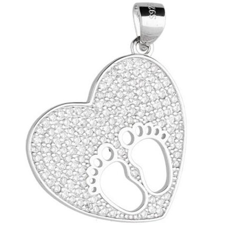 Stříbrný přívěsek - nožičky, srdíčko, čiré kulaté zirkony | Argento.cz