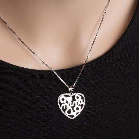 Stříbrný přívěsek - srdíčko, nápis mama, čiré kulaté zirkony, čiré kulaté zirkony | Argento.cz