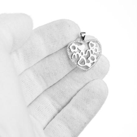 Stříbrný přívěsek - srdíčko, nápis mama, čiré kulaté zirkony, čiré kulaté zirkony | Argento.cz