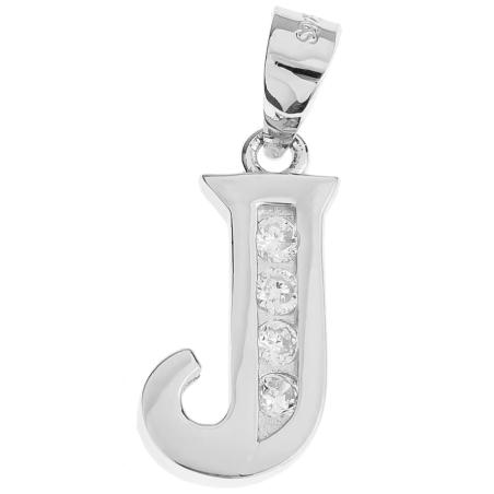 Stříbrný přívěsek - písmeno J, čiré kulaté zirkony | Argento.cz