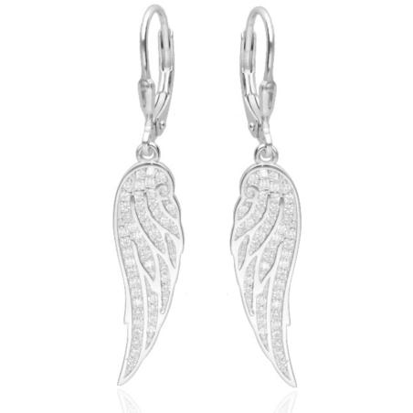 Stříbrné náušnice - andělské křídlo, čiré kulaté zirkony | Argento.cz