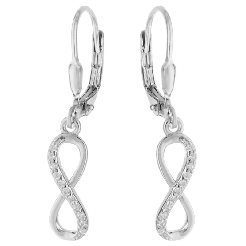 Stříbrné náušnice - nekonečno, čiré kulaté zirkony | Argento.cz