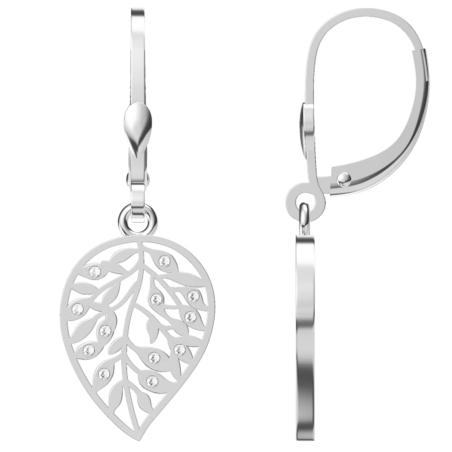 Stříbrné náušnice - list, čiré kulaté zirkony | Argento.cz