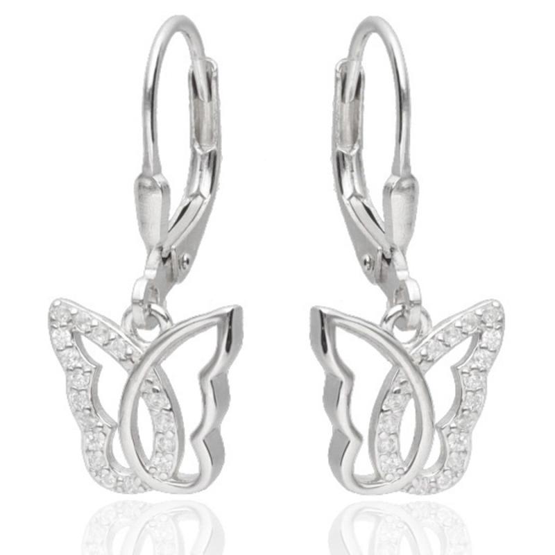 Stříbrné náušnice - motýl, čiré kulaté zirkony | Argento.cz