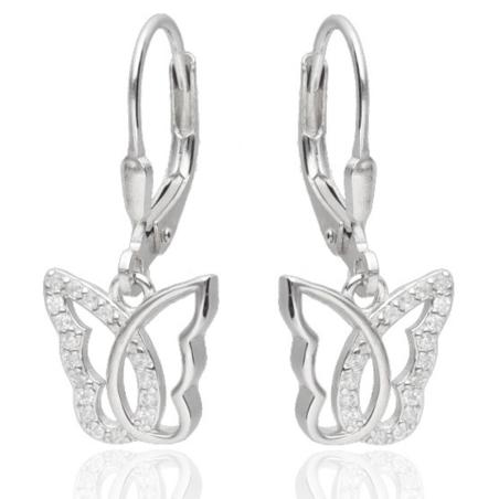 Stříbrné náušnice - motýl, čiré kulaté zirkony | Argento.cz