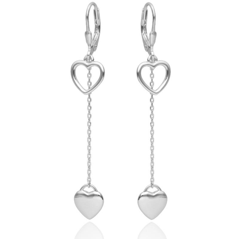 Stříbrné náušnice s řetízkem - srdíčka | Argento.cz