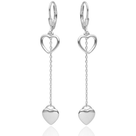 Stříbrné náušnice s řetízkem - srdíčka | Argento.cz