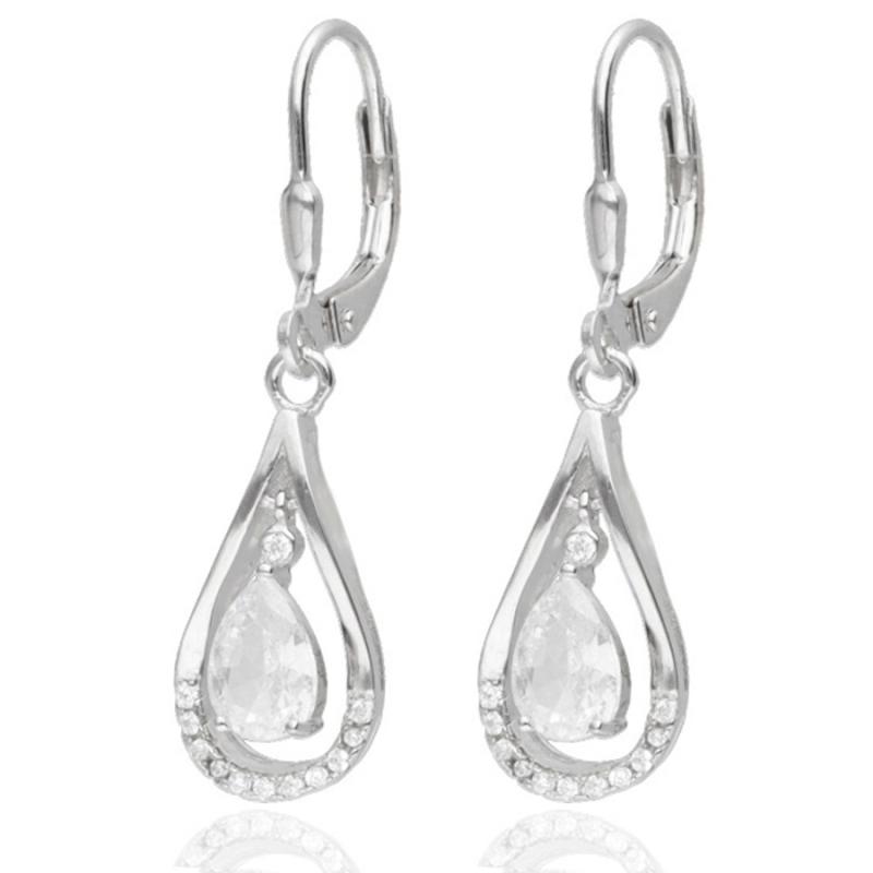 Stříbrné náušnice - čirý zirkon ve tvaru zrnka, čiré kulaté zirkony | Argento.cz