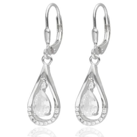 Stříbrné náušnice - čirý zirkon ve tvaru zrnka, čiré kulaté zirkony | Argento.cz