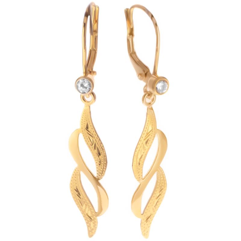 Pozlacené stříbrné náušnice - s ručním gravírem, čirý kulatý zirkon | Argento.cz