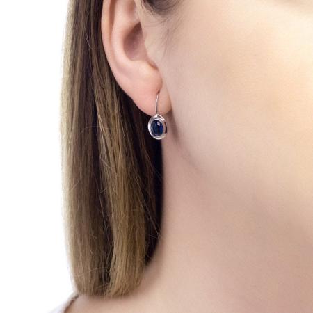 Stříbrné náušnice - modrý oválný zirkon | Argento.cz