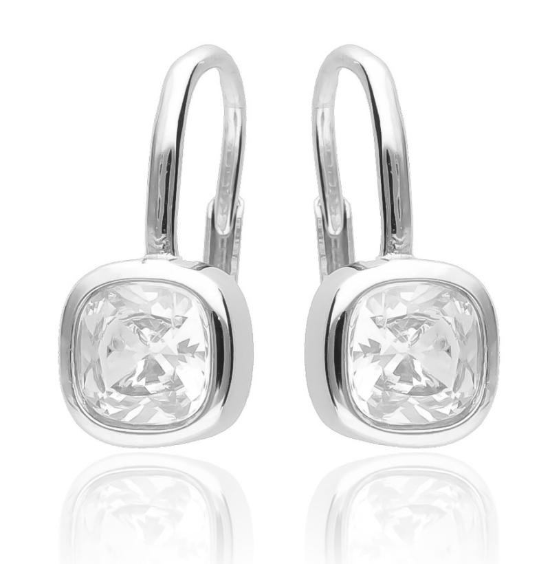 Stříbrné náušnice - čirý zirkon ve tvaru čtverce | Argento.cz