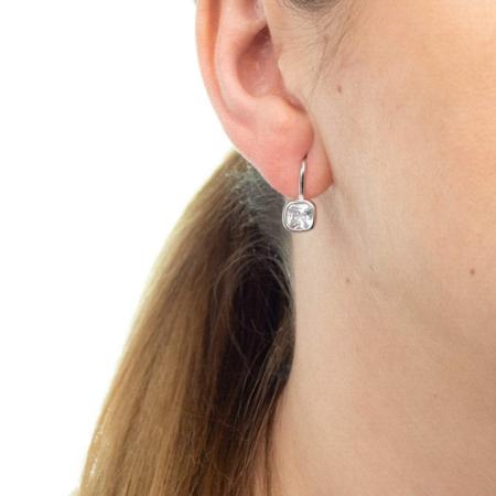 Stříbrné náušnice - čirý zirkon ve tvaru čtverce | Argento.cz