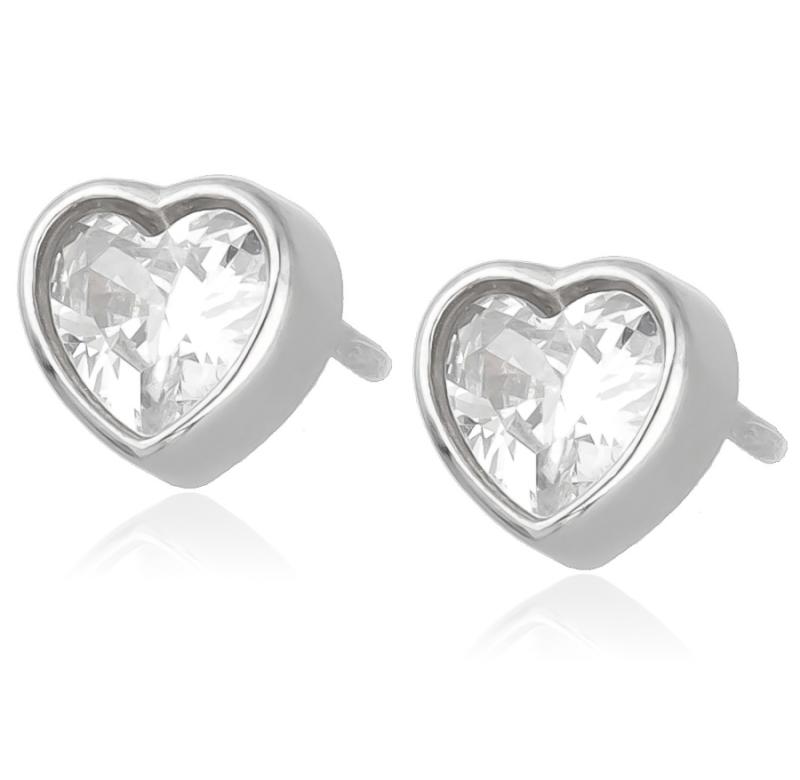 Stříbrné náušnice - srdíčka, čirý zirkon ve tvaru srdíčka | Argento.cz