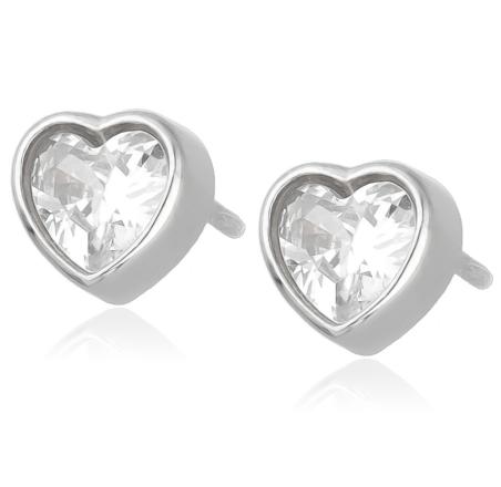 Stříbrné náušnice - srdíčka, čirý zirkon ve tvaru srdíčka | Argento.cz