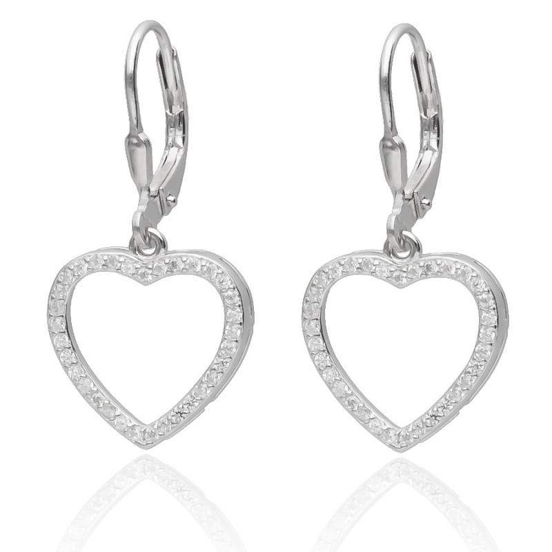 Stříbrné náušnice - srdíčka, čiré kulaté zirkony | Argento.cz