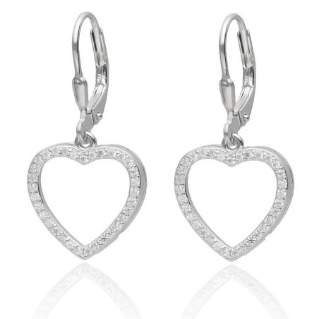 Stříbrné náušnice - srdíčka, čiré kulaté zirkony | Argento.cz