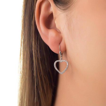 Stříbrné náušnice - srdíčka, čiré kulaté zirkony | Argento.cz