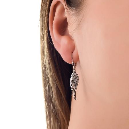 Stříbrné náušnice - andělské křídlo, čiré kulaté zirkony | Argento.cz
