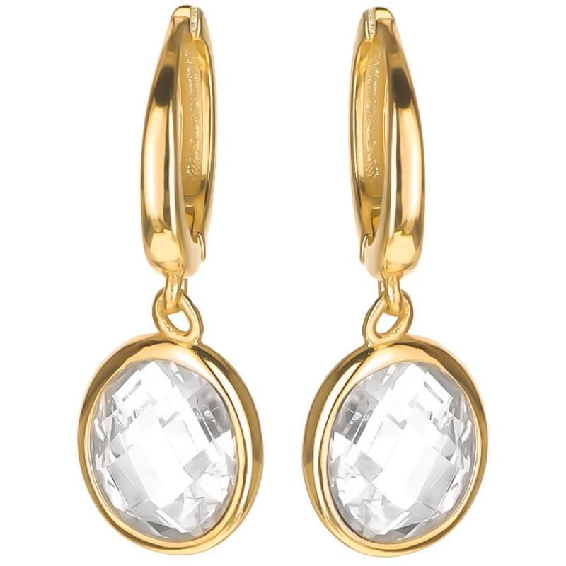 Pozlacené stříbrné náušnice - čirý oválný zirkon | Argento.cz