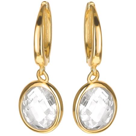 Pozlacené stříbrné náušnice - čirý oválný zirkon | Argento.cz