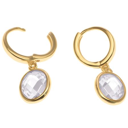 Pozlacené stříbrné náušnice - čirý oválný zirkon | Argento.cz
