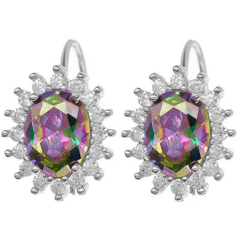 Stříbrné náušnice - oválný zirkon Vitrail Light, čiré kulaté zirkony | Argento.cz