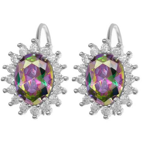 Stříbrné náušnice - oválný zirkon Vitrail Light, čiré kulaté zirkony | Argento.cz