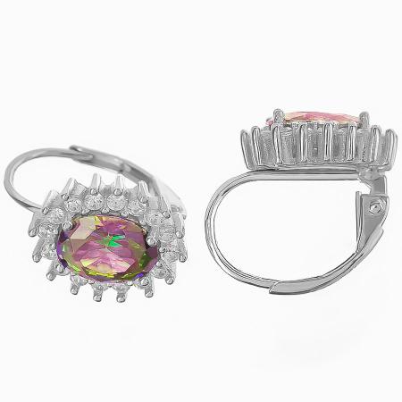 Stříbrné náušnice - oválný zirkon Vitrail Light, čiré kulaté zirkony | Argento.cz