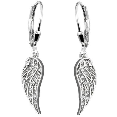 Stříbrné náušnice - andělské křídlo, čiré kulaté zirkony | Argento.cz