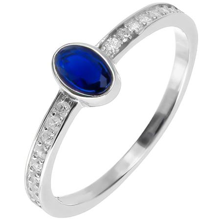 Stříbrný prsten - modrý oválný zirkon, čiré kulaté zirkony | Argento.cz
