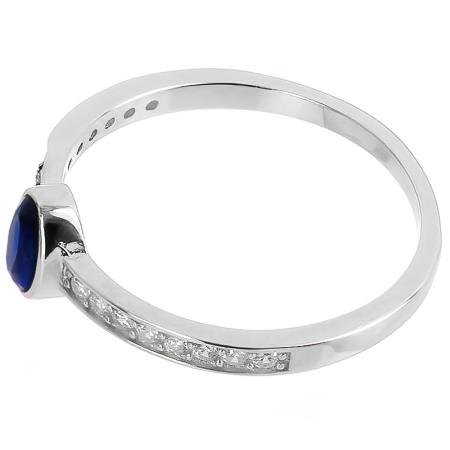 Stříbrný prsten - modrý oválný zirkon, čiré kulaté zirkony | Argento.cz
