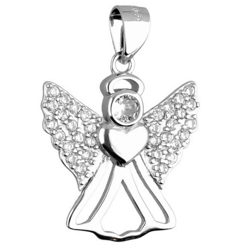 Stříbrný přívěsek - anděl, čiré kulaté zirkony | Argento.cz