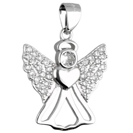 Stříbrný přívěsek - anděl, čiré kulaté zirkony | Argento.cz