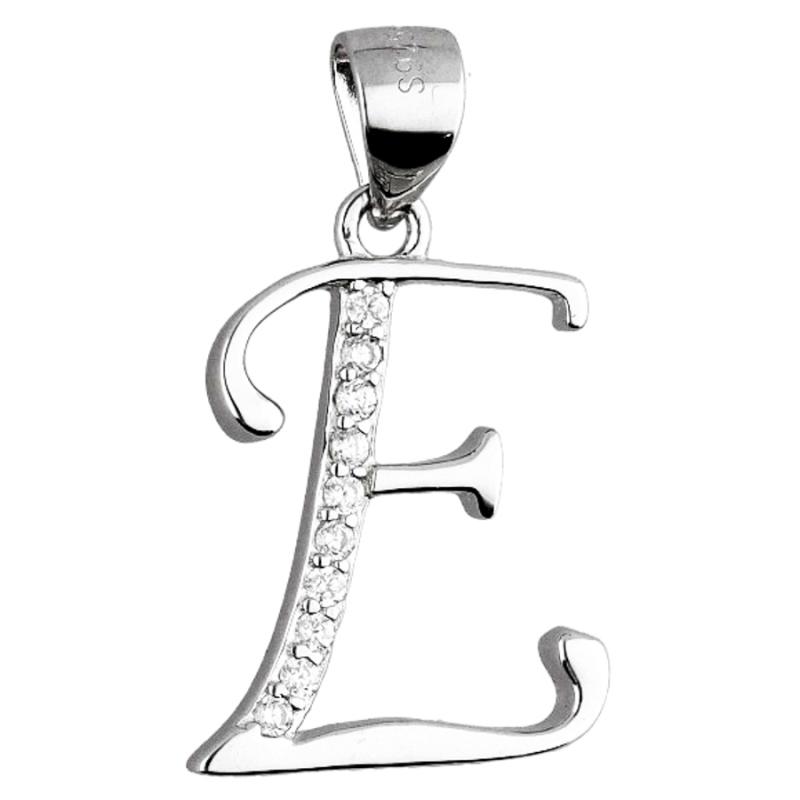 Stříbrný přívěsek - písmeno E, čiré kulaté zirkony | Argento.cz