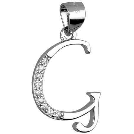 Stříbrný přívěsek - písmeno G, čiré kulaté zirkony | Argento.cz