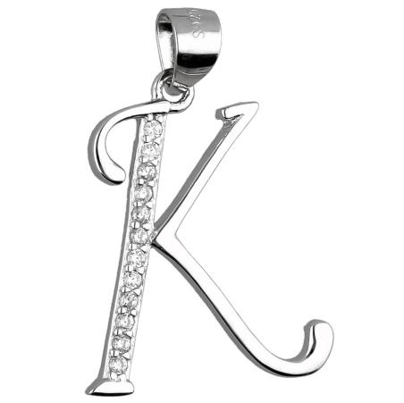 Stříbrný přívěsek - písmeno K, čiré kulaté zirkony | Argento.cz
