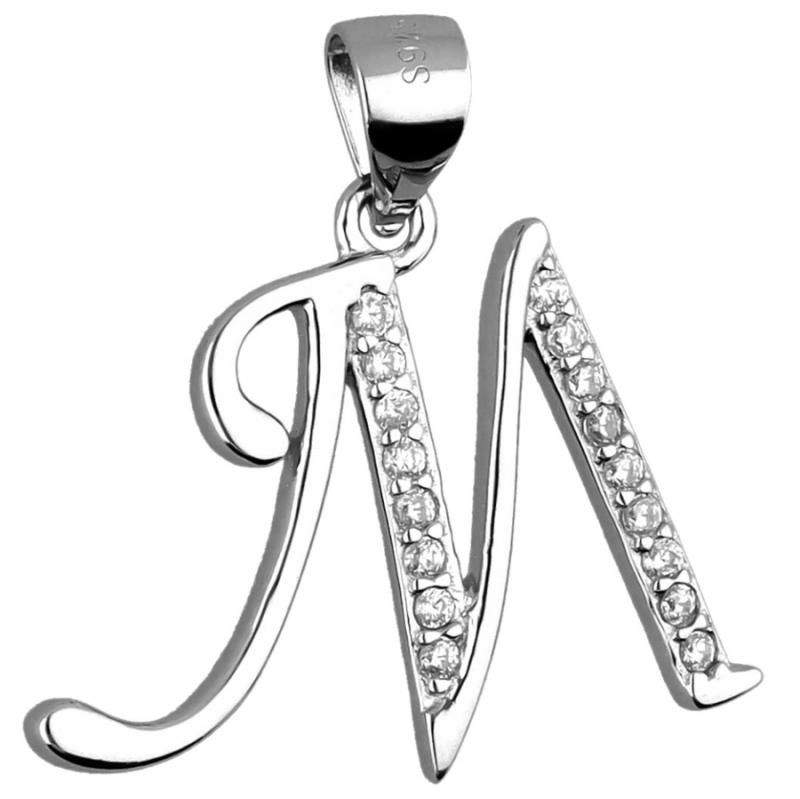 Stříbrný přívěsek - písmeno M, čiré kulaté zirkony | Argento.cz