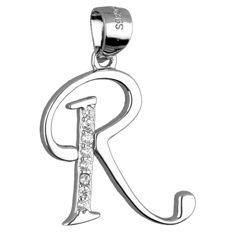 Stříbrný přívěsek - písmeno R, čiré kulaté zirkony | Argento.cz