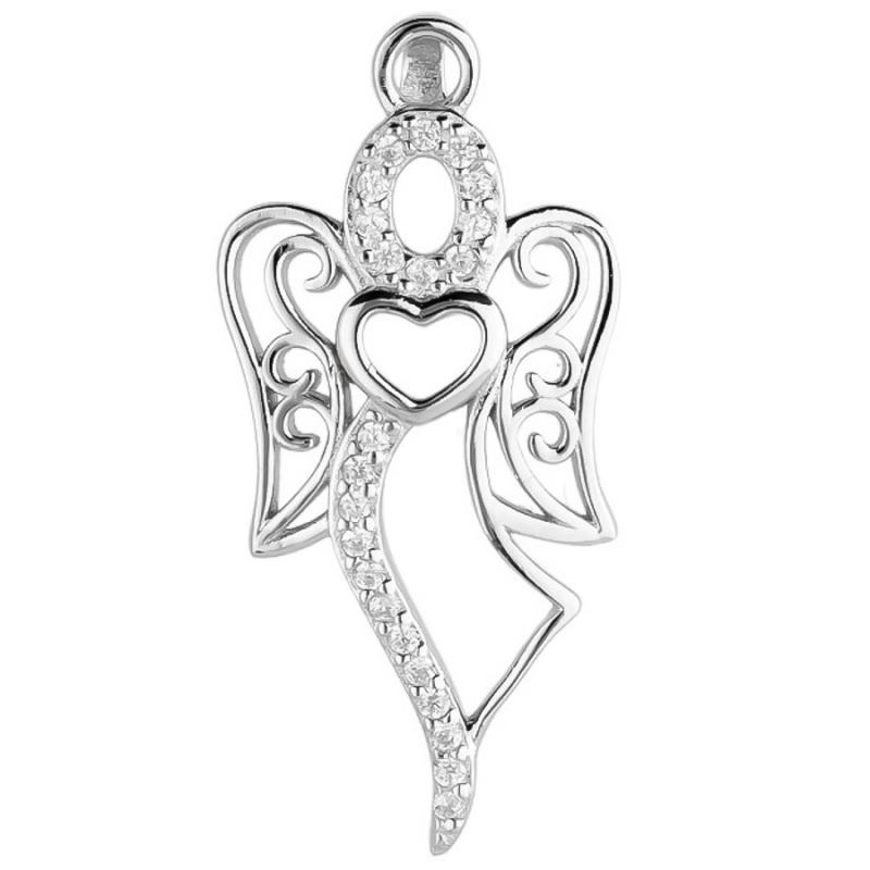 Stříbrný přívěsek - anděl, čiré kulaté zirkony | Argento.cz